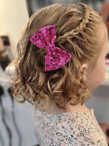 2pcs Love Fairy 3-Inch Glitter Bow Hairpin - Sparkling Sequin Bowknot Hair Clip For Girls,Teens (Hot Pink)