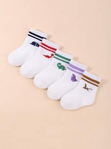 5 Pairs Of Baby Boy Dinosaur Pattern Socks Toddler Comfortable Soft Stretch Socks,Ten Pairs Of Simple Striped Casual Sports Stretch Socks. These Ankle Socks Are Suitable For Both Baby Boys And Baby Girls. They Are Fashionable Socks That Can Be Worn In All Seasons. - Multicolor - View 2