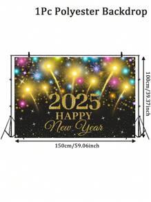 1 件 100*150 厘米新年快乐庆祝背景横幅，彩色烟花风格涤纶吊旗背景布，适用于 2025 年新年派对家庭房间家庭活动照片展位节日墙壁背景装饰，新年礼物，花园庭院装饰花园旗帜，圣诞节 - 彩色煙火 - 查看 5