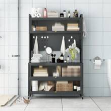 Kitchen Cabinet, Coffee Bar Station, Buffet Cabinet, Pantry Cabinet With Microwave Shelf 5 Tier Metal Sideboard Baker's Rack Coffee Bar Hutch Buffet Laundry Storage, With Wheels & Hooks - 黑色 - 查看 6