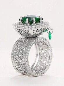 1 PC Gorgeous Green Cubic Zirconia Ring For Women For Wedding Engagement Party Jewelry Valentine's Day Gift,Mom,Mother,Mother's Day,Gift