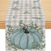 1PC Pumpkin Gnome Maple Leaf Buffalo Plaid Autumn Table Runner, Fall Kitchen Table Decorations For Outdoor Home Party Decorations - Black - View 5
