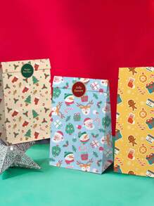 12个圣诞礼品袋，圣诞礼物包装袋，圣诞老人瓶嘴纸袋，烘焙食品包装袋，圣诞平安夜苹果包装袋，圣诞装饰品，圣诞礼物装饰包装袋，适用于节日派对纪念品装饰包装袋圣诞节圣诞装饰圣诞睡衣圣诞礼物圣诞装饰 - 彩色 - 查看 2