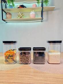 Kitchen Storage Rack Set - Food Organizer With 2 1200ml Jars And 2 800ml Jars - Màu đen sạch - Xem 1