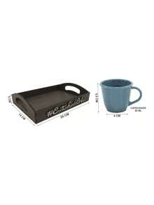 Kit 6 Xícaras Acrílica Com Bandeja Cantinho do Café MDF - Azul - Visão 9