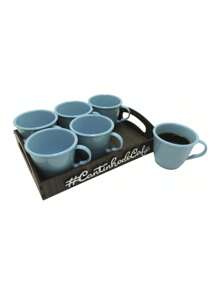 Kit 6 Xícaras Acrílica Com Bandeja Cantinho do Café MDF - Azul - Visão 4
