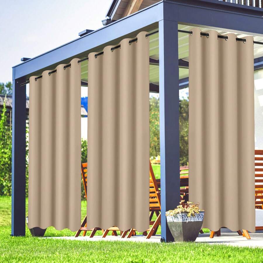 Topchances 2 Piezas Cortinas Exterior con Ojales, Protección UV Impermeable, Cortina Opaca, Cortinas Interiores y Exteriores para jardín, Patio, Pabellón - Amarillo claro - Ver 1