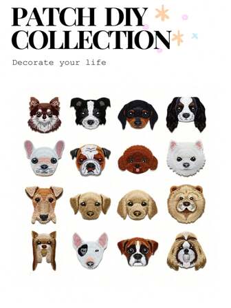 1 Piece Embroidery Fabric Stickers Patch Pet Cute Animal Dog Head Iron On Fashion Clothes Bag Decoration,School Summer, School