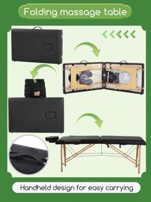 Massage Table Portable Portable Massage Bed 2 Section Foldable Tattoo Bed W/Carrying Case,Solon&Facial Care Spa Lash Bed - Black - View 3