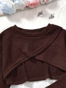 Vihyde Set da 3 pezzi per pre-adolescenti con top corto asimmetrico, abito senza maniche e cintura, adatto per autunno/inverno