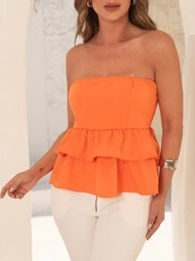 Beautiful Short Doll Dress, Backless With Ruffle, Fashion Blogger - Orange - View 4