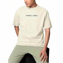 Slim T-Shirt Fashion Basic Comfortable Premium Stylish Printed Minimal Writing - 奶油色 - 查看 1