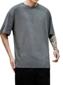 Men's Oversized Plain T-Shirt 100% Cotton Up To Plus Size G3 - Màu xám đen - Xem 2