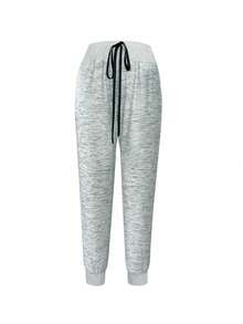 Pantalones pitillo casuales de mujer con cintura elástica y estampado, para primavera - Gris - Ver 3