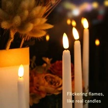 6/12PCS Flameless LED Candles Lights Flickering  Last 5 Days Longer Battery Operated LED Ivory Taper Candles, Unscented Flickering Candles With 10 Keys Remote Timing Warm White Light For Wedding Valentine's Day Halloween Thanksgiving Christmas Decorations - 白色 - 查看 6