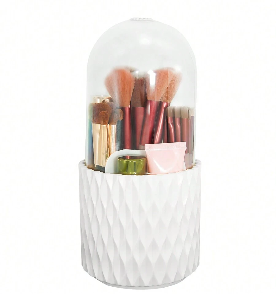 VNIMTI Cosmetic Organizer 360 Rotatable, Make Up Brush Organizer With Lid, Dressing Table Brush Holder, Cosmetic Organizers For Room, Decor Dressing Table, Bathroom, Gifts For Women (White) - 白色 - 查看 1