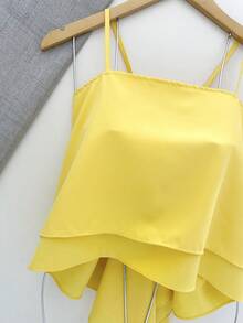 Women's Cropped Blouse With Ruffles - 黃色 - 查看 2