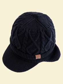 JZML 1pc Men's Deer Embellished Thermal Lined Knit Beanie Hat With Brim