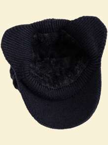 JZML 1pc Men's Deer Embellished Thermal Lined Knit Beanie Hat With Brim