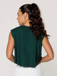 LOT FITNESS Fitness Tank Top Viscolycra Basic Printed Cropped Rounded Running Exercises - Dark Green - View 2