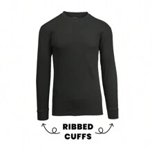 Men's Classic Waffle-Knit Crew Neck Thermal Shirt - 黑色 - 查看 2