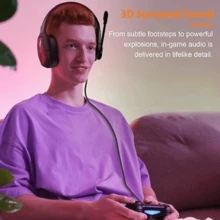 COLUSI Casque de jeu filaire avec jack 3,5 mm, bandeau réglable, microphone antibruit, sourdine sur un clic, microphone omnidirectionnel, coussins d'oreille auto-ajustables, son surround basse, pour /Manette - Rouge - Voir 5