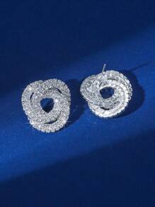 1 对时尚优雅花卉水钻耳钉，适合女士、派对和日常佩戴 - 銀色 - 查看 3