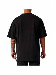 Men's Oversized Plain T-Shirt 100% Cotton Up To Plus Size G3 - 黑色 - 查看 3