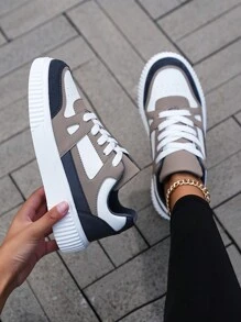 Women's Fashionable Daily Commute Lace-Up Casual Shoes, Comfortable Low-Top Casual Sneakers