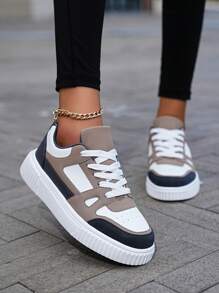 Women's Fashionable Daily Commute Lace-Up Casual Shoes, Comfortable Low-Top Casual Sneakers