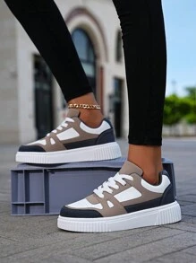 Women's Fashionable Daily Commute Lace-Up Casual Shoes, Comfortable Low-Top Casual Sneakers