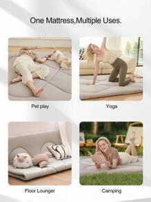 日式蒲团床垫，地板床垫加厚睡眠床垫可折叠便携式卷起宿舍床垫榻榻米垫，全尺寸，单人床，大号床，米色 - 米色 - 查看 6