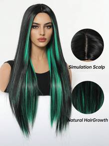 Tóc giả thẳng dài nhuộm ombre highlight màu xanh lá cây cho nữ, tóc giả tổng hợp mật độ cao chịu nhiệt màu đen nhiều màu, dùng để hóa trang hàng ngày trong tiệc tùng, dài 26 inch (Chú ý đến cách bạn đội và chăm sóc tóc, do ánh sáng và góc chụp, sản phẩm thực tế có thể có một chút khác biệt về màu sắc so với hình ảnh.) - Nhiều màu - Xem 2