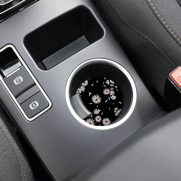 Porta Copo para Carro Flores Branca Fundo Preto