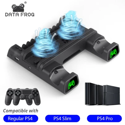  DATA FROG PS 4 Stand Cooling Fan Station For Playstation 4/PS 4 Slim/PS 4 Pro With Dual Controller EXT Port Charger Dock Station And 12 Game Slots