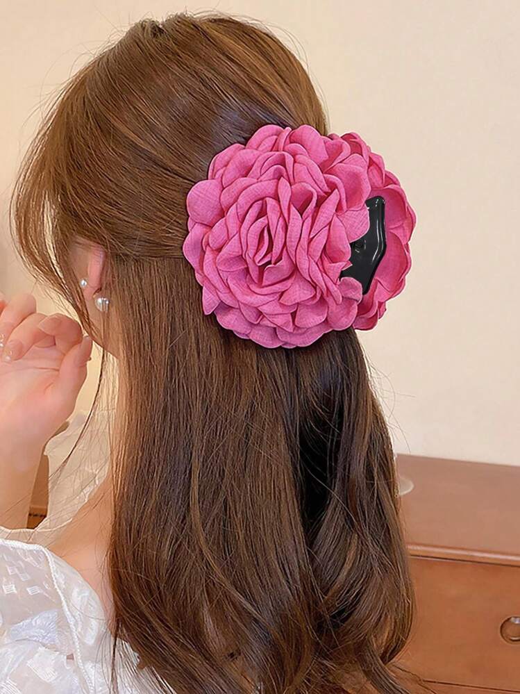 Mecool Pince à Cheveux Fleur Mousseline De Soie Rose - Accessoire Mariage Et Fête 8cm