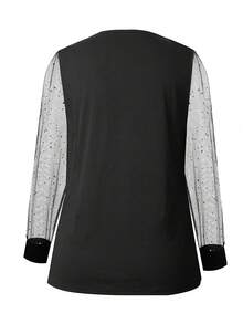 Camicetta a maniche lunghe con scollo a V in rete, taglie forti per donna