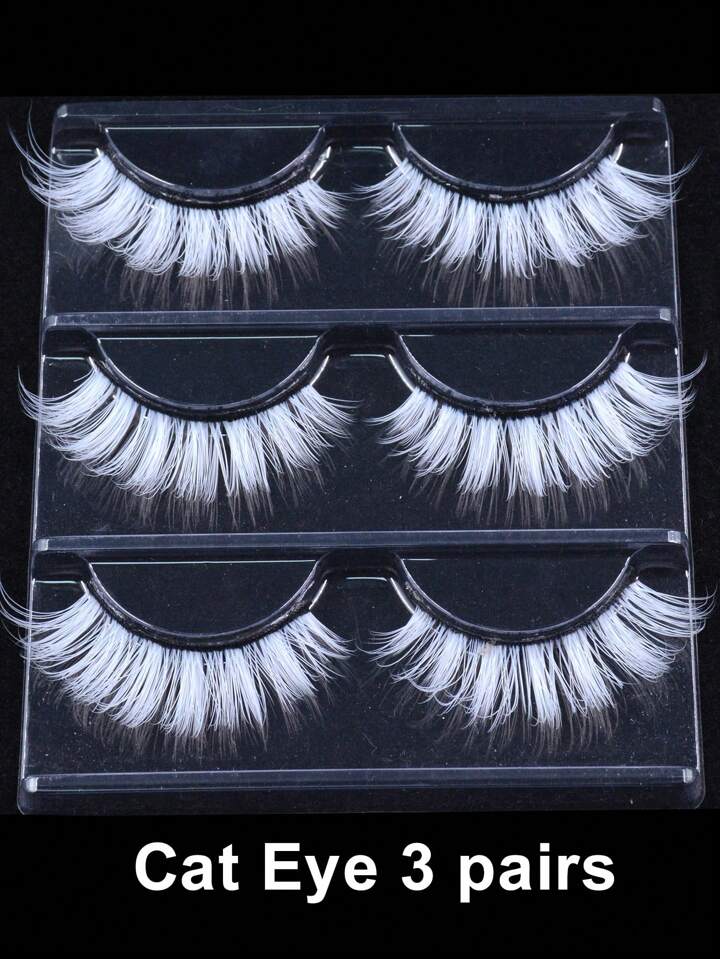 3 Pairs Halloween White Lashes Dramatic Cateye White Color False Eyelashes 3D Natural Wispy Colored Lashes For Cosplay Makeup Party