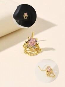 1个粉色爱心装饰L型20G垂坠鼻环，鼻部穿孔饰品鼻钉鼻圈，镶嵌锆石，适合女性，情人节、母亲节礼物 - 金色 - 查看 4