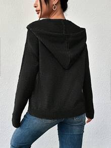 Women's Solid Color Button Drawstring Long Sleeve Lightweight Single-Breasted Cardigan Sweater, Suitable For Office Wear In Autumn Casual Black - Black - View 6