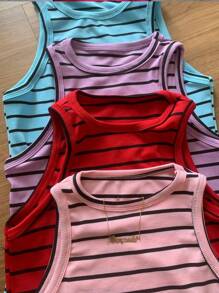 Casual Striped Tank Top Candy Color Spring Summer - Màu Lilac Tím - Xem 2