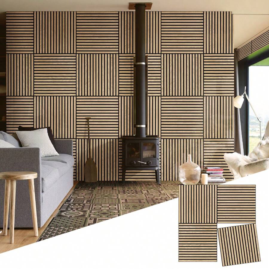 4 Pack Wood Wall Panels, 3D DIY Slat Wall Paneling, Decorative Acoustic Panels For Interior Wall, Soundproof Panels For Living Room, Bedroom, Offices