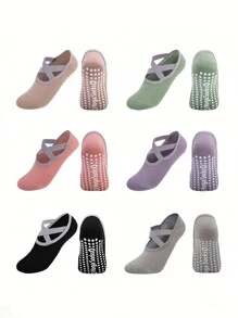 1 Pair/3 Pairs/5 Pairs Of Anti Slip Grip Yoga Socks, Breathable Cross Band Invisible Sports Indoor Socks, Silicone Anti Slip Dance Socks