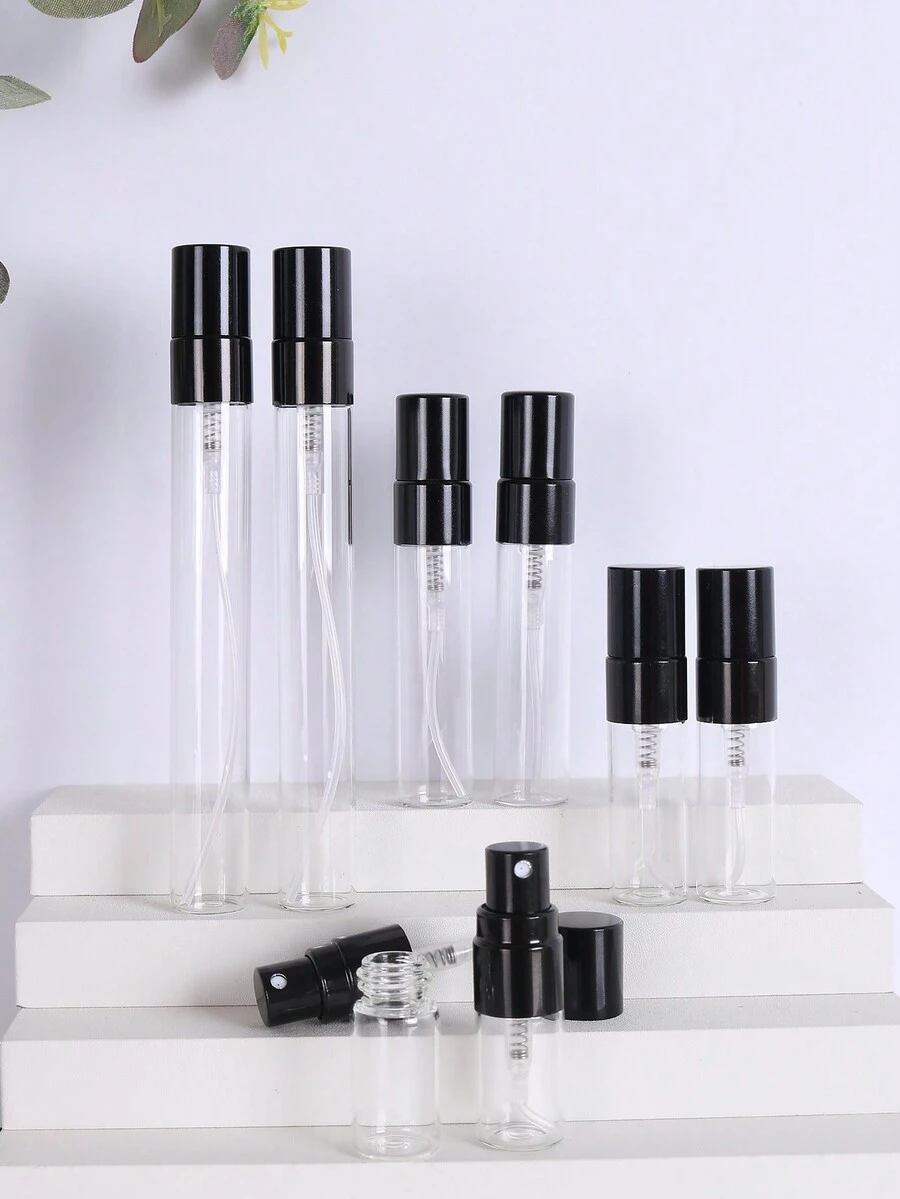 1PC/6pcs 3ml/5ml/10ml迷你透明玻璃可再填充雾化器喷雾旅行香水瓶保湿空瓶适用于派对便携式化妆工具（亮面黑色） - 黑色 - 查看 1