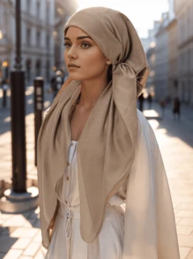 1 pieza Pañuelo musulmán de mujer de color liso, pañuelo de cabeza ligero y sencillo de moda, hiyab conservador para oración, transpirable