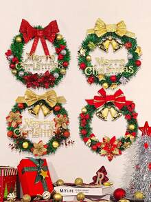 Vòng hoa Giáng sinh nhân tạo cổ điển, Đồ trang trí treo tường bằng nhựa với hoa màu đỏ và điểm nhấn màu vàng, Thích hợp để trang trí ngày lễ, Tương thích với Giáng sinh và Halloween, Không cần nguồn điện, Dành cho cửa trước, tủ, Trang trí tường - vòng hoa giáng sinh - Xem 3