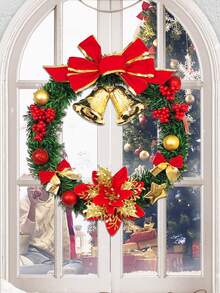 Vòng hoa Giáng sinh nhân tạo cổ điển, Đồ trang trí treo tường bằng nhựa với hoa màu đỏ và điểm nhấn màu vàng, Thích hợp để trang trí ngày lễ, Tương thích với Giáng sinh và Halloween, Không cần nguồn điện, Dành cho cửa trước, tủ, Trang trí tường - vòng hoa giáng sinh - Xem 5