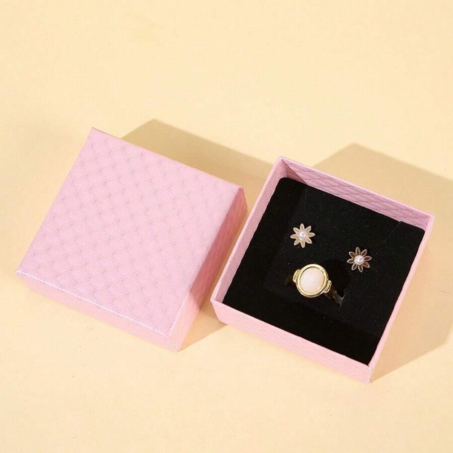 Caja de regalo de joyería con textura de diamante blanco, estuche de almacenamiento de accesorios para collares - Cuadrado - Ver 1