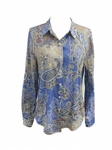 2025 Women Fashion Turndown Collar Digital Printed Casual Button-Up Shirt