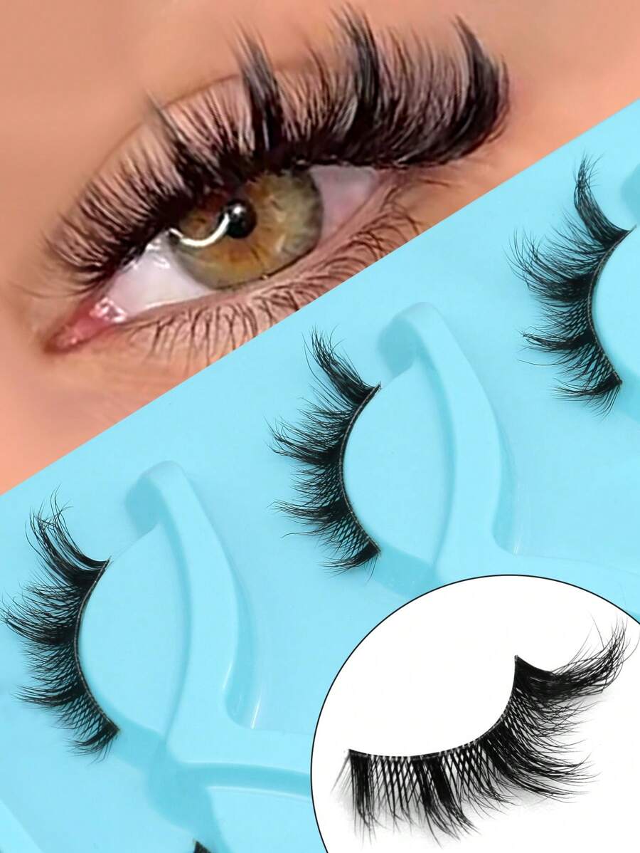 GROINNEYA 3对猫眼、狐狸眼、仿貂毛短款自然妆感假睫毛（LX01）